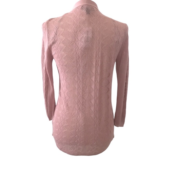 Roz & Ali Pointelle Sweater Dusty Pink Long Sleeve Open Front New with Tags - Picture 6 of 17
